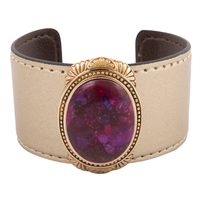 Purple Turquoise Golden Leather Cuff Bracelet