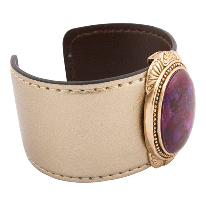 Purple Turquoise Golden Leather Cuff Bracelet