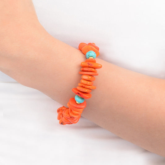 Taos Fiery Orange Jasper With Cool Blue Magnesite Stretch Bracelet