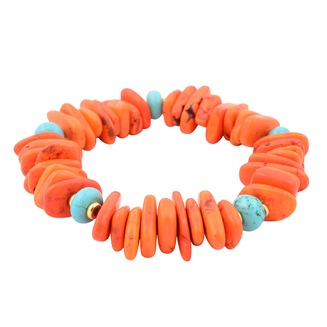 Orange and turquoise beaded bracelet on a white background