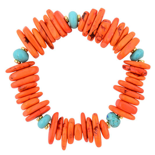 Taos Fiery Orange Jasper With Cool Blue Magnesite Stretch Bracelet