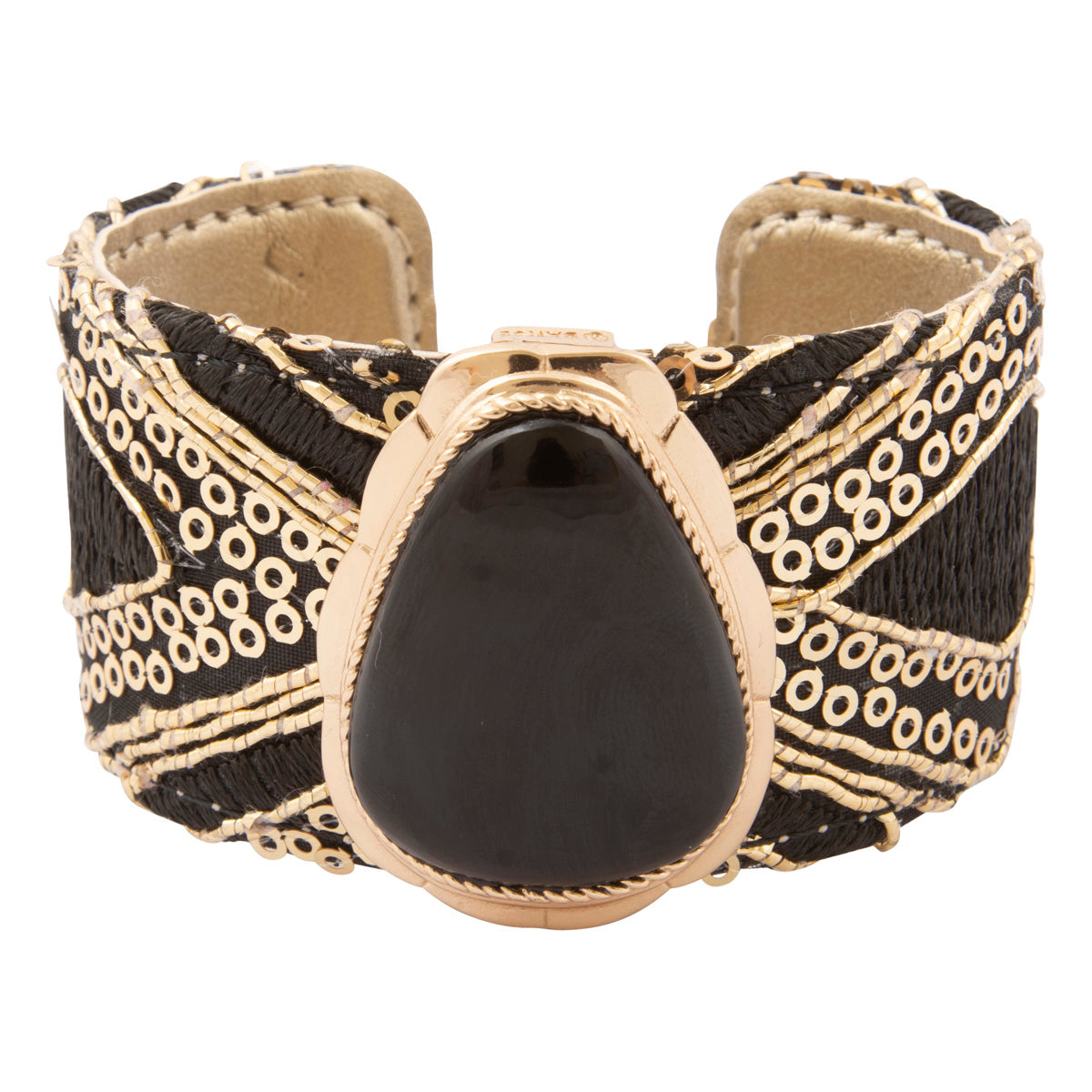 Midnight Luxe Black Onyx Golden Fabric Cuff Bracelet