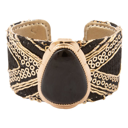 Midnight Luxe Black Onyx Golden Fabric Cuff Bracelet