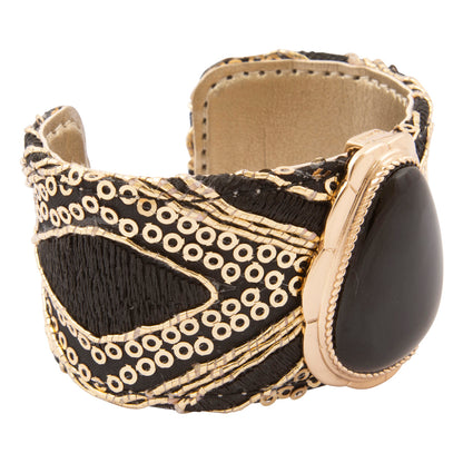 Midnight Luxe Black Onyx Golden Fabric Cuff Bracelet