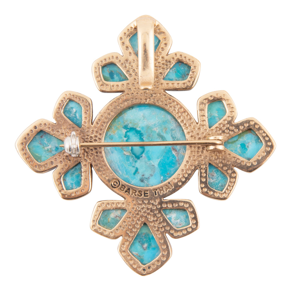 Starburst Blue Turquoise Golden Brooch Pin Pendant