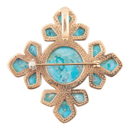 Starburst Blue Turquoise Golden Brooch Pin Pendant