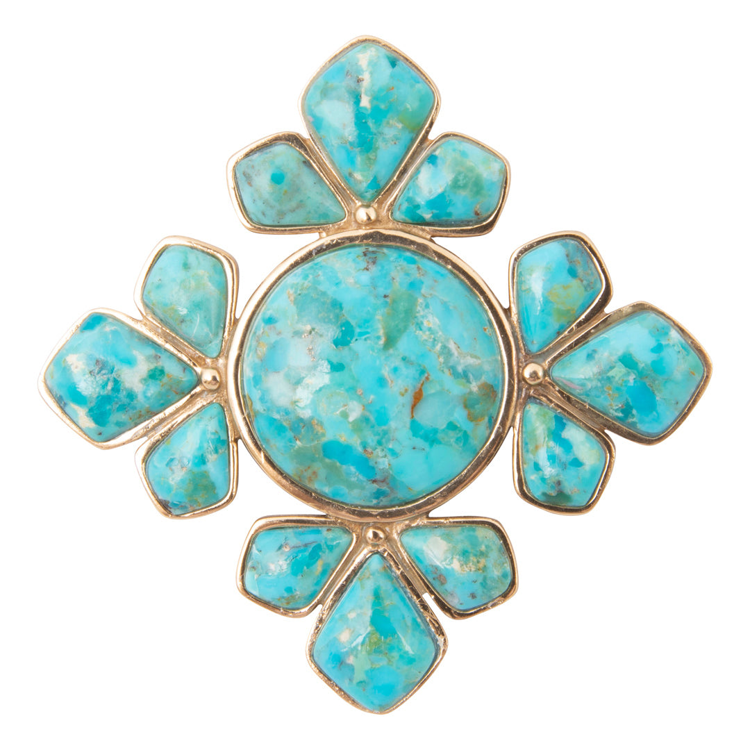 Starburst Blue Turquoise Golden Brooch Pin Pendant