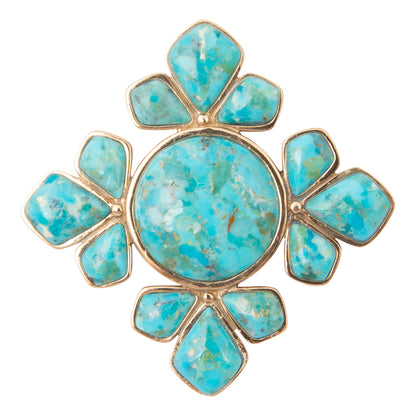 Starburst Blue Turquoise Golden Brooch Pin Pendant