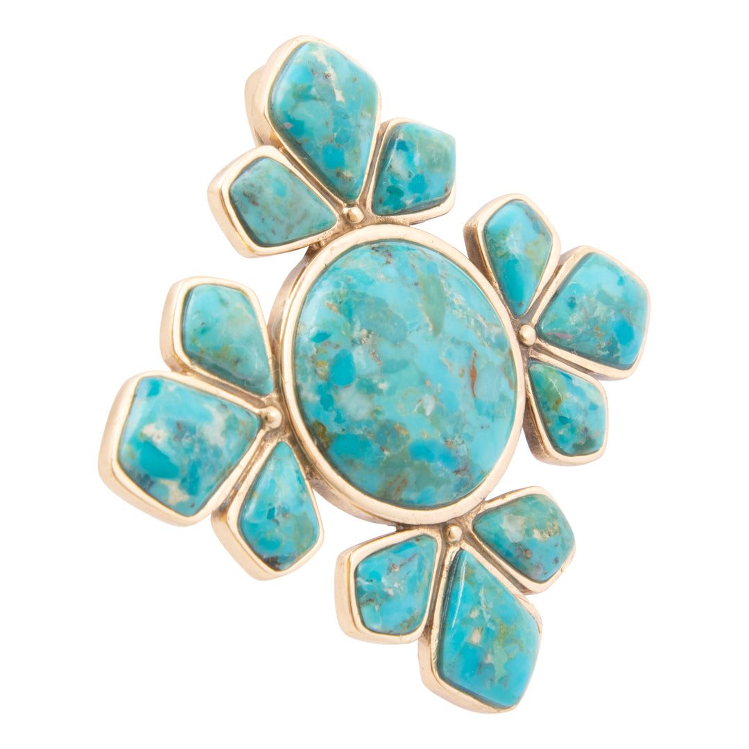 Starburst Blue Turquoise Golden Brooch Pin Pendant