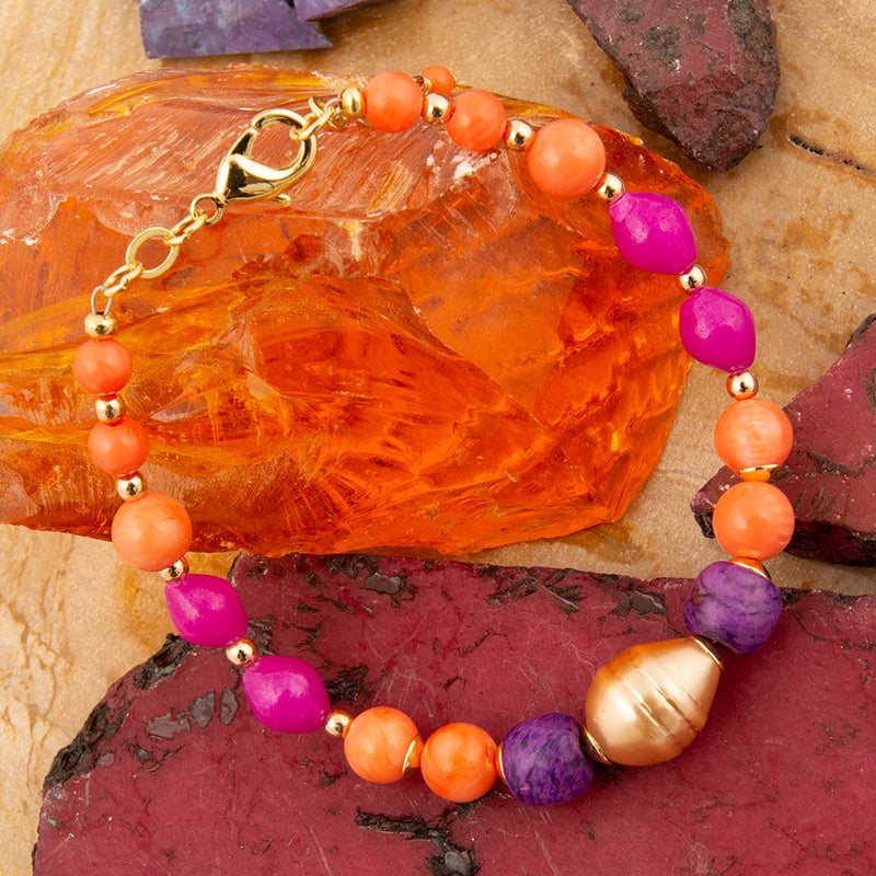 Bordeaux Purple Jade Golden Chunky Bracelet