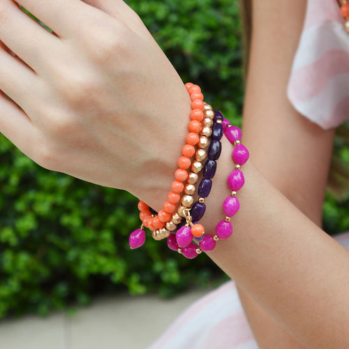 Bordeaux Purple Jade Golden Bracelet Set