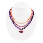 Bordeaux Purple Turquoise and Orange Jade Golden Pendant Necklace