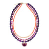 Bordeaux Purple Turquoise and Orange Jade Golden Pendant Necklace