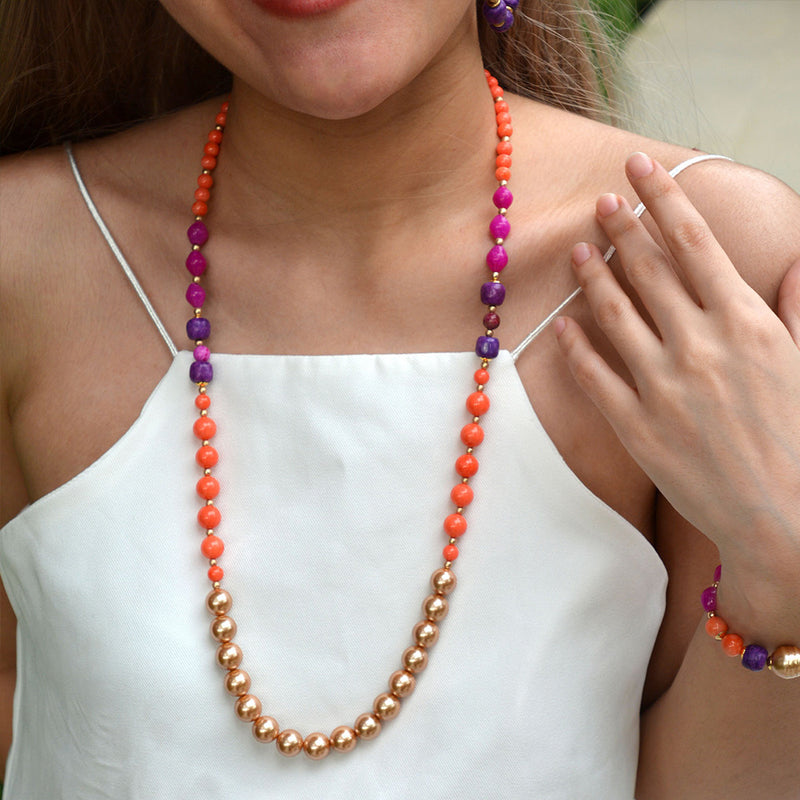 Bordeaux Orange Coral Golden Long Necklace