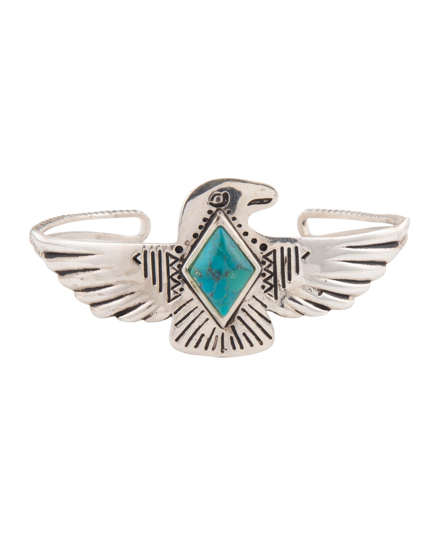 Blue Turquoise and Silver Phoenix Cuff Bracelet