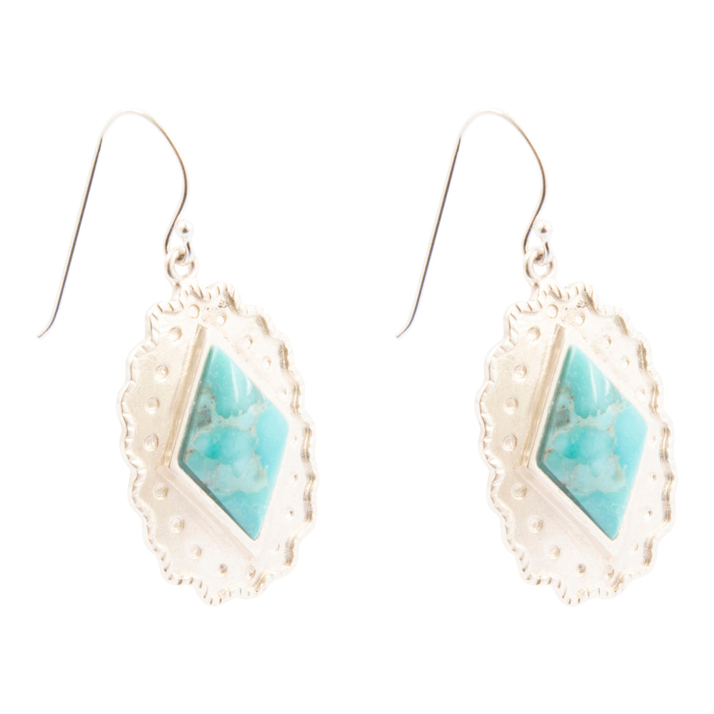 Pair of earrings with turquoise stones on a white background