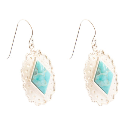 Pair of earrings with turquoise stones on a white background