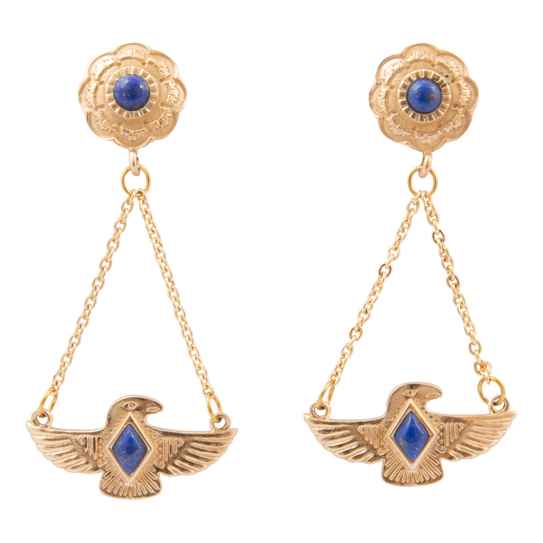 Blue Lapis Thunderbird Golden Post Earrings