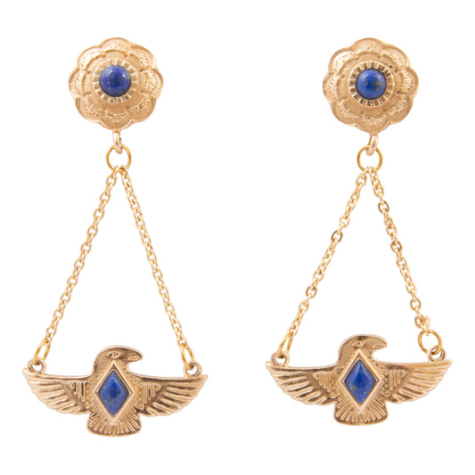 Blue Lapis Thunderbird Golden Post Earrings