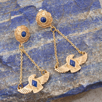 Blue Lapis Thunderbird Golden Post Earrings