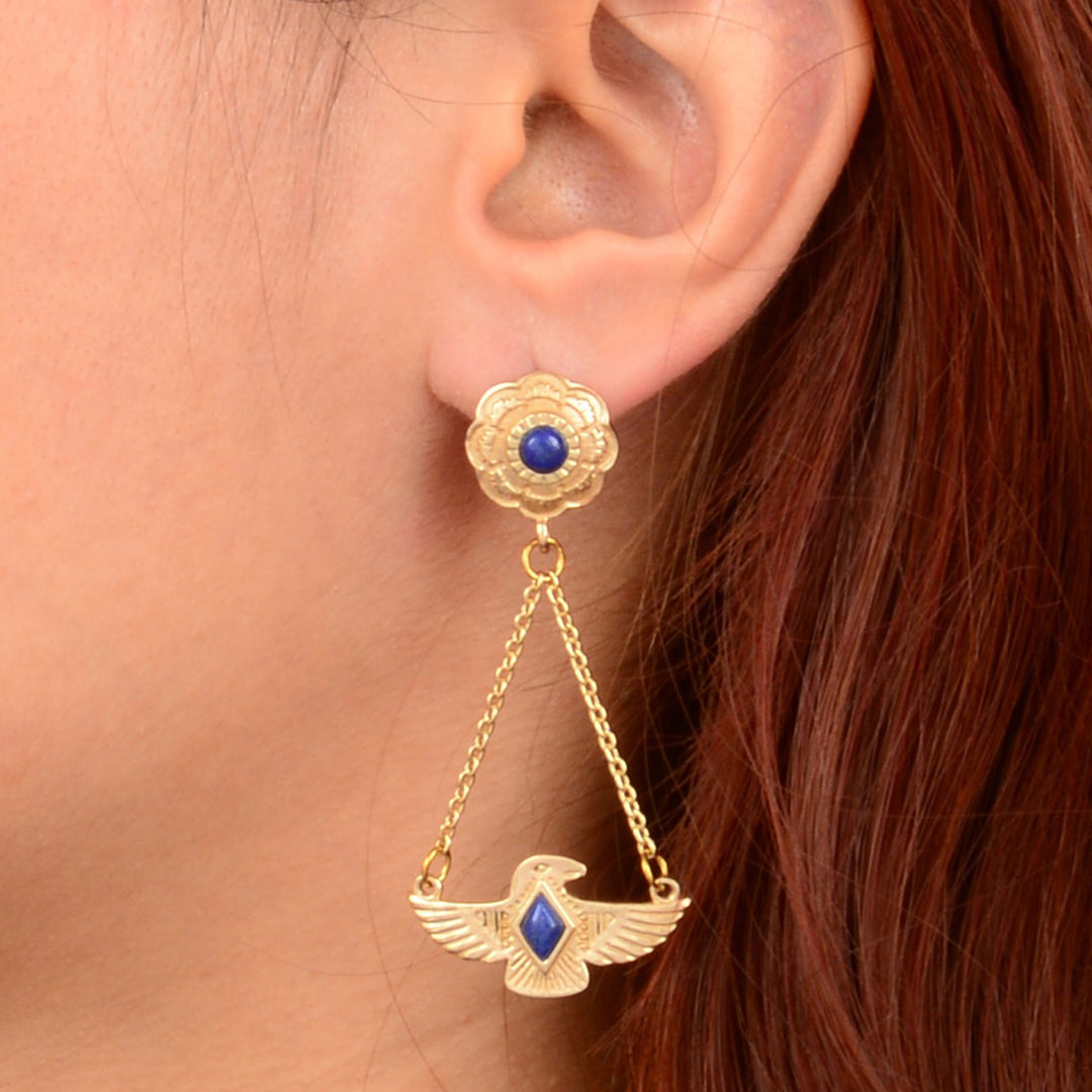 Blue Lapis Thunderbird Golden Post Earrings