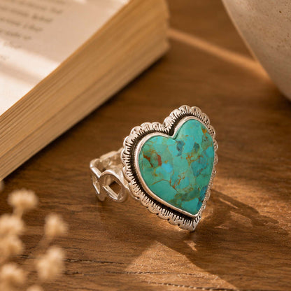Heart of West Blue Turquoise Silver Heart Statement Ring