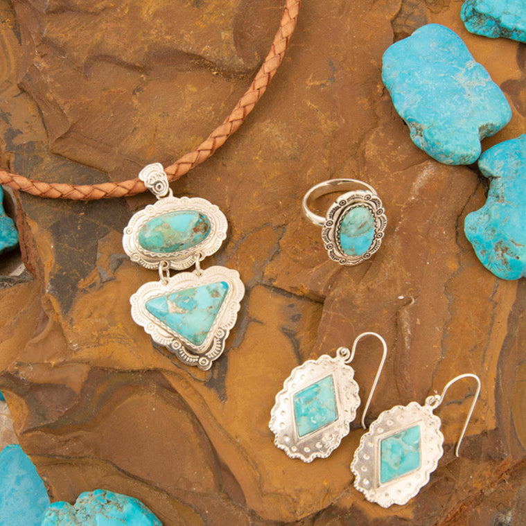 Bronco Blue Turquoise Sterling Silver Concho Drop Earrings
