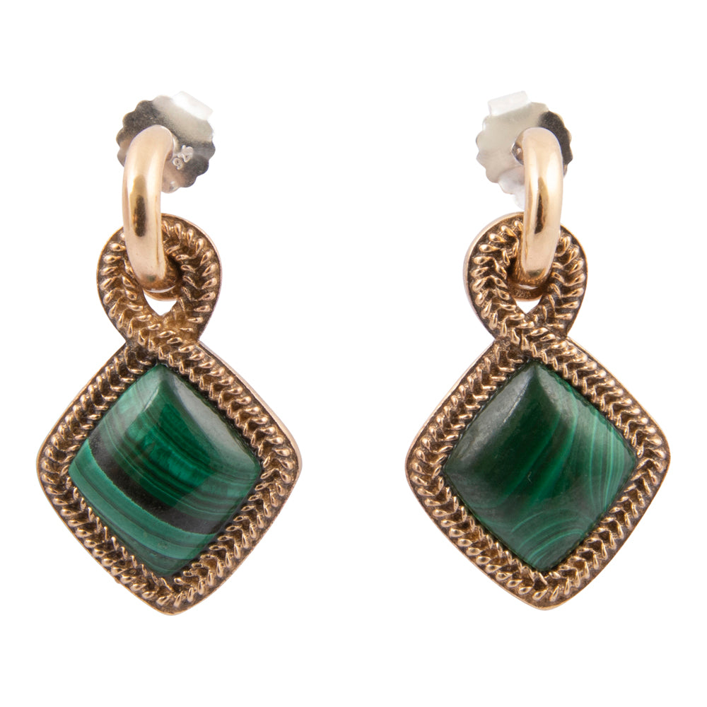Green Malachite Charm Golden Hoop Earrings