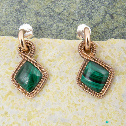 Green Malachite Charm Golden Hoop Earrings
