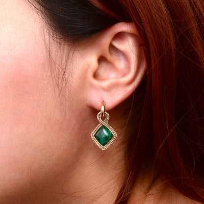 Green Malachite Charm Golden Hoop Earrings