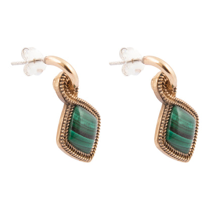 Green Malachite Charm Golden Hoop Earrings