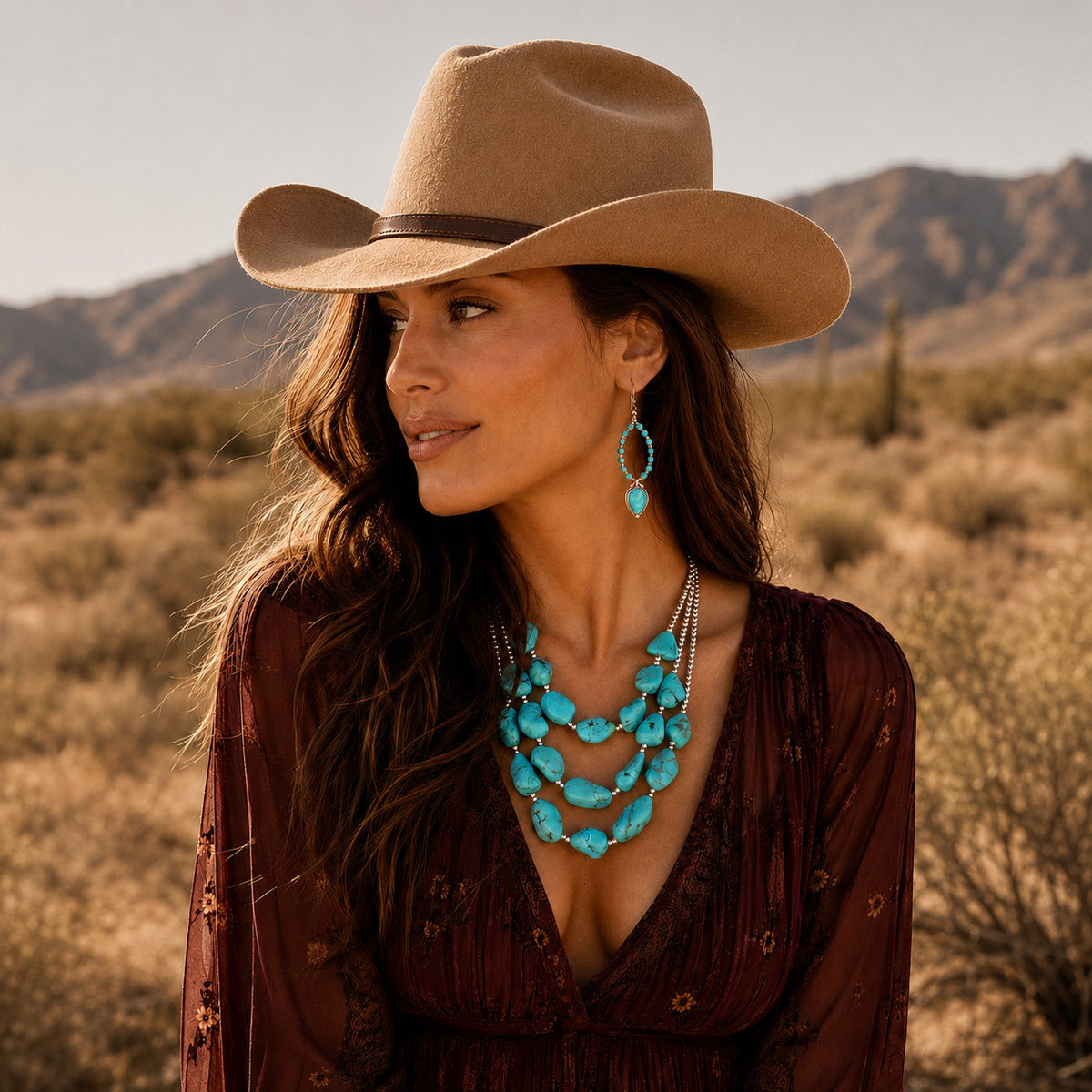 Big Sky Blue Turquoise Nugget Silver Statement Necklace