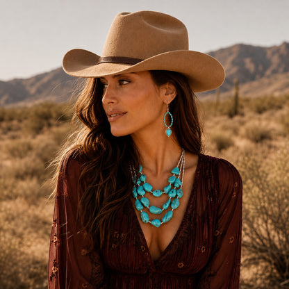 Big Sky Blue Turquoise Nugget Silver Statement Necklace