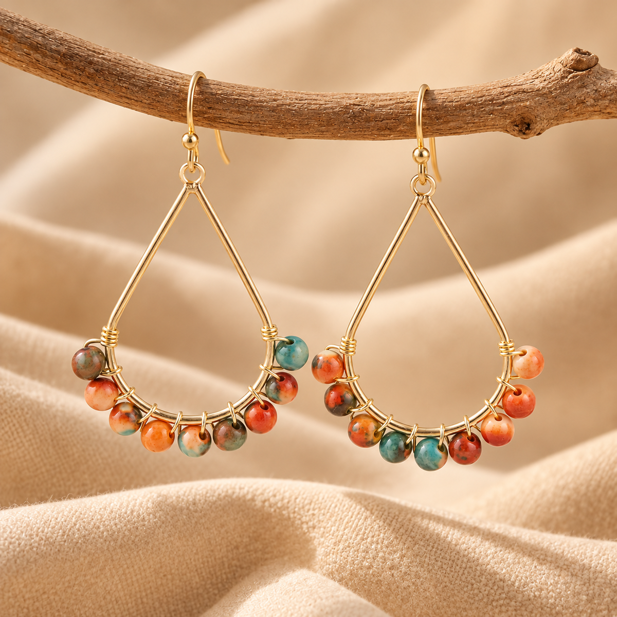 Ocean Jade Golden Dangle Earrings