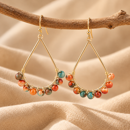 Ocean Jade Golden Dangle Earrings