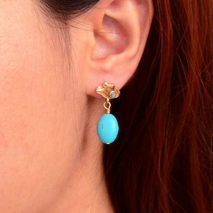 Cowboy Blue Turquoise Golden Drop Earrings