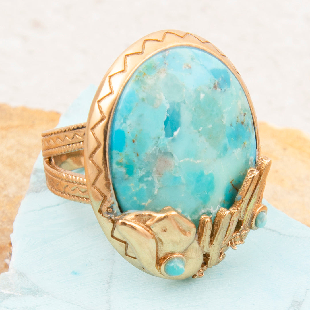 Saguaro Cactus Blue Turquoise Golden Statement Ring