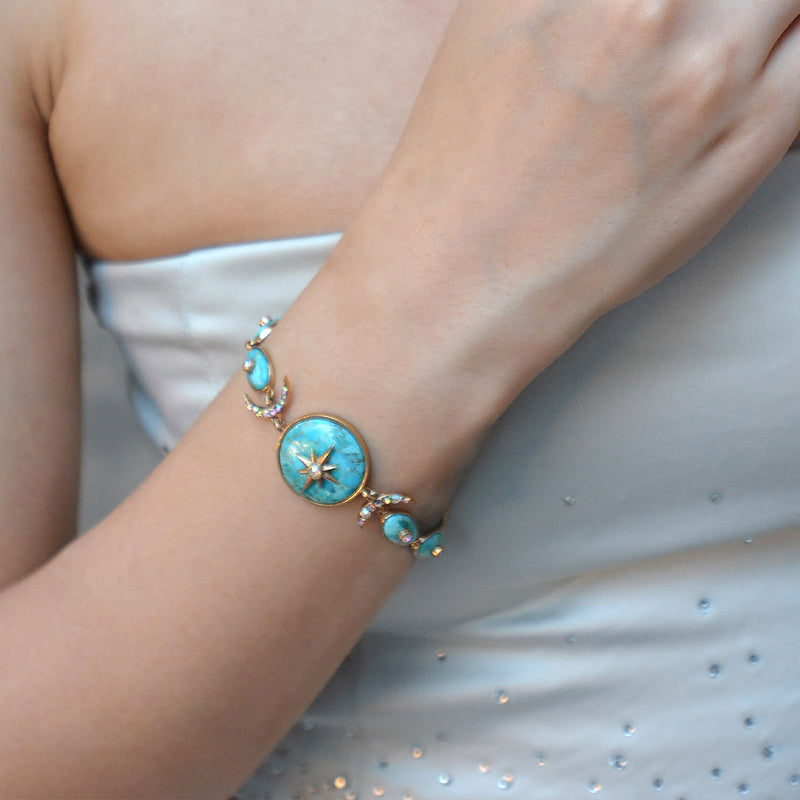 Celestial Blue Turquoise Golden Link Bracelet