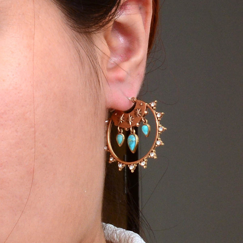 Celestial Blue Turquoise Golden Hoop Earrings