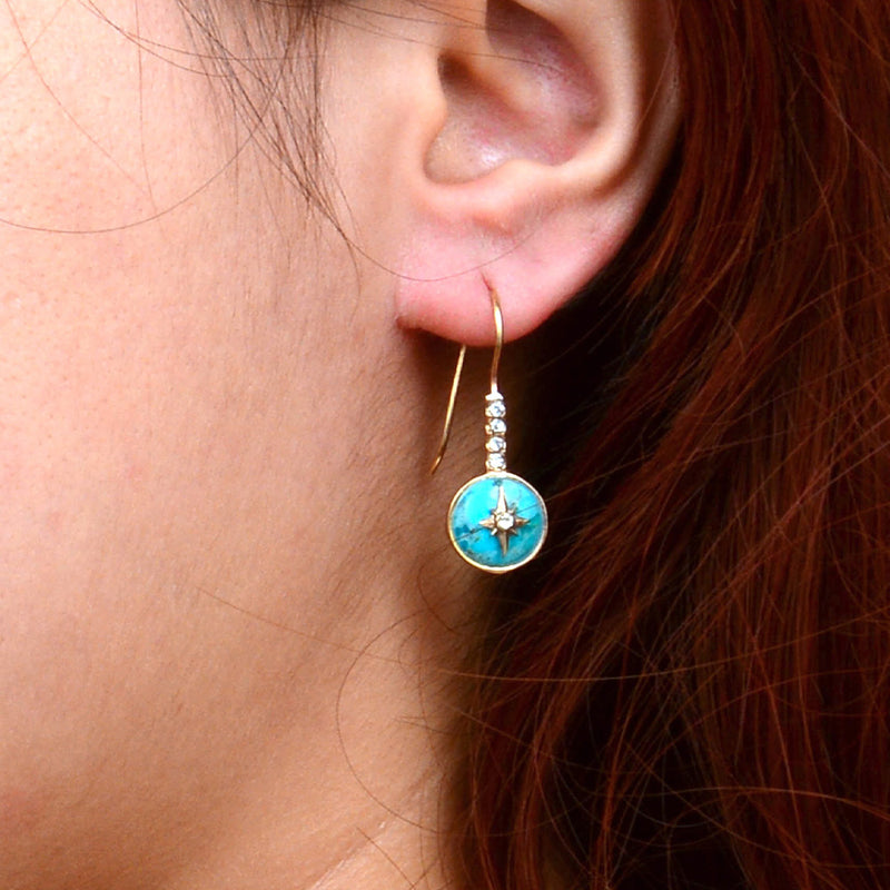 Celestial Blue Turquoise Golden Drop Earrings