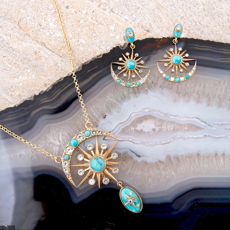 Celestial Blue Turquoise Golden Drop Necklace
