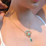 Celestial Blue Turquoise Golden Drop Necklace
