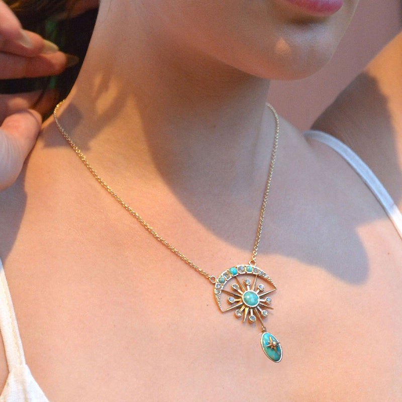 Celestial Blue Turquoise Golden Drop Necklace