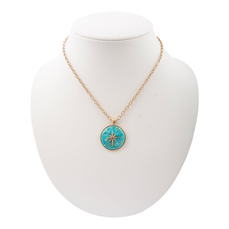 Celestial Blue Turquoise Golden Pendant Necklace