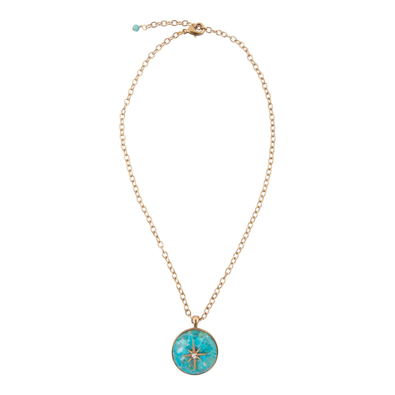 Celestial Blue Turquoise Golden Pendant Necklace