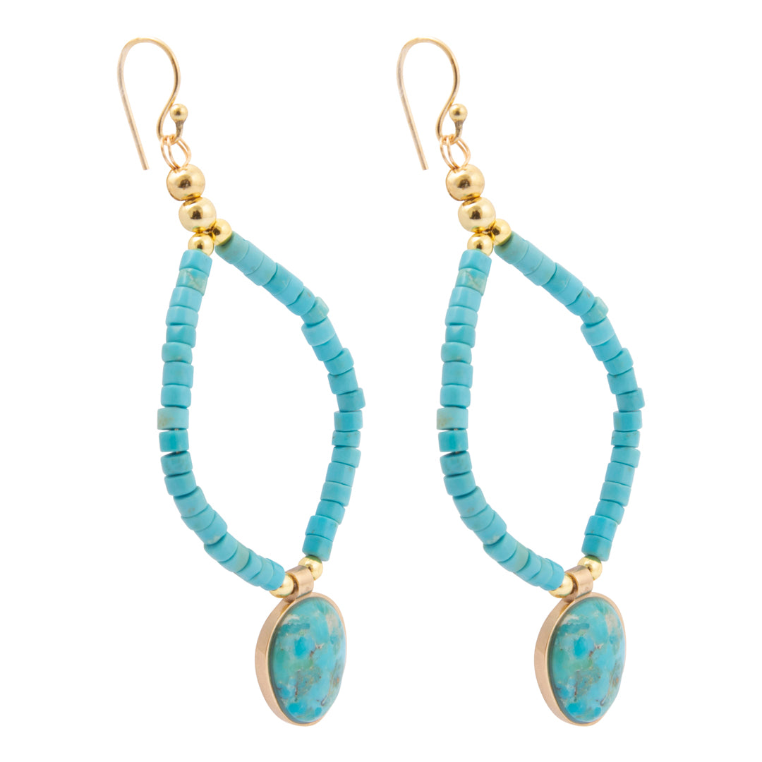 Side view of Barse Earthbound turquoise charm earrings with magnesite beaded frames and shepherd hooks