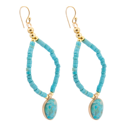 Side view of Barse Earthbound turquoise charm earrings with magnesite beaded frames and shepherd hooks