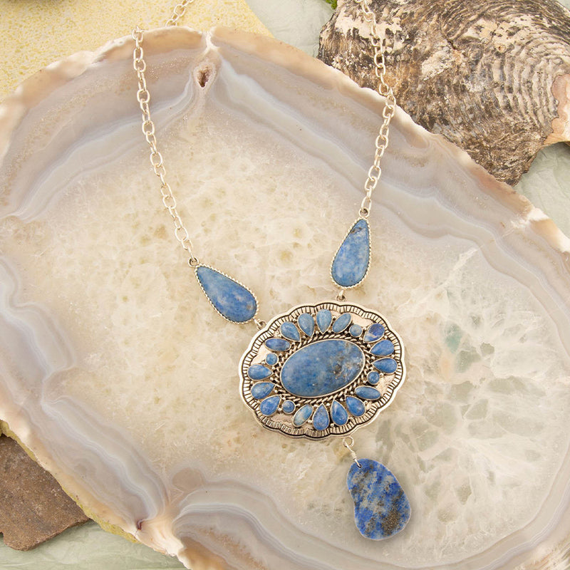 Denim Blue Lapis Sterling Silver Concho Drop Necklace