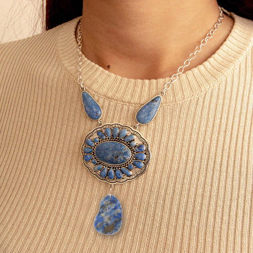Denim Blue Lapis Sterling Silver Concho Drop Necklace