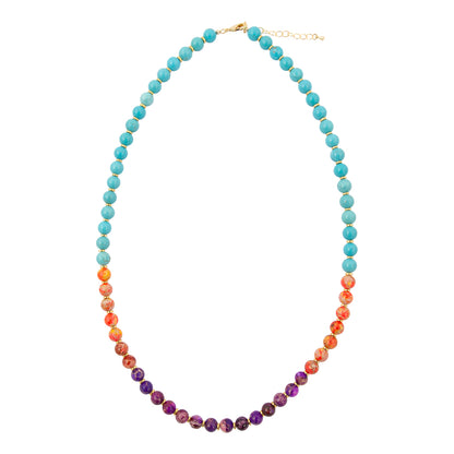 Necklace with multicolored beads on a white background